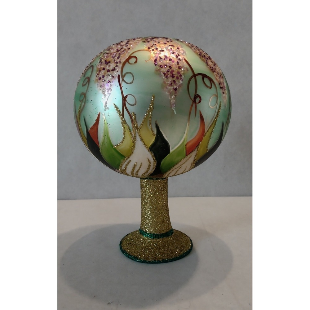 Glass Ornament Pink Flower Tabletop Globe Painted in Poland Radko Inspired - Picture 5 of 5